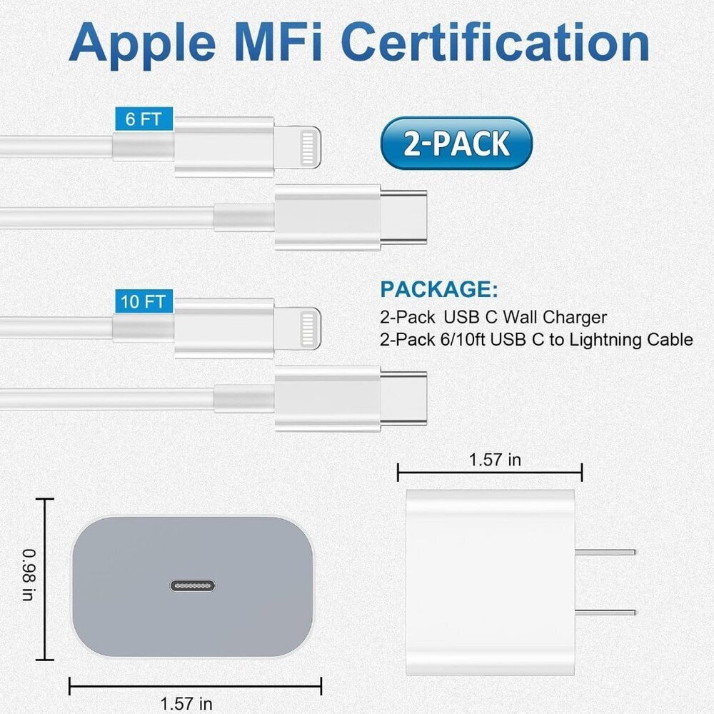 iPhone Charger Fast Charging 2 Pack Type C Wall Charger Block with 2 Pack [6FT&1 - Picture 6 of 7
